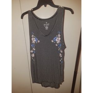 Black and White Striped Tank Top with Flowers